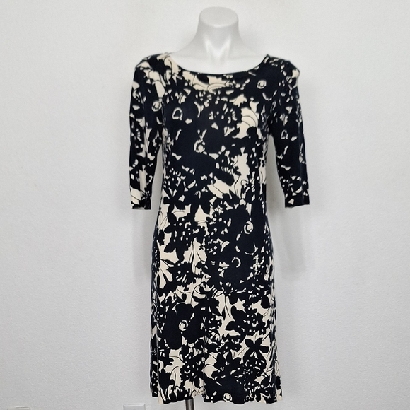 J.Crew Collection Black Ivory Preppy Lightweight Floral Knit Dress Size L - Picture 1 of 11